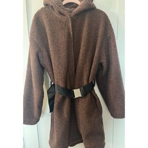 Fabletics Teddy Bear Brown Hooded Belted Cozy‎ Warm Winter Coat Jacket